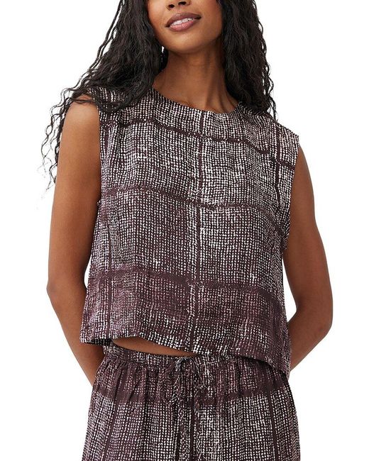 Bella Dahl Purple Boxy Button Back Silk-Blend Top
