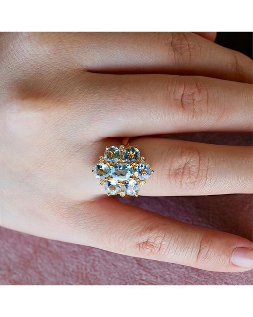 Nina Zhou Jewelry White 14K 3.56 Ct. Tw. Diamond & Aquamarine Cocktail Ring