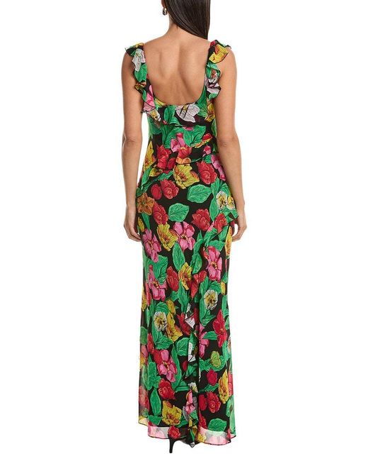 MILLY Green Tulip Rosette Ruffle Maxi Dress