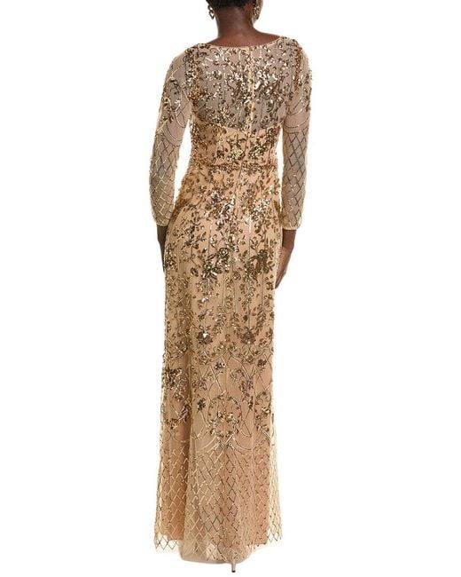 Marchesa Natural Sequin Lattice Gown