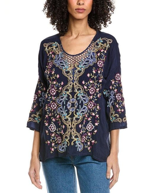 Johnny Was Blue Tulum Blouse