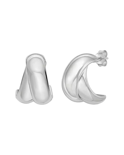 Italian Silver Metallic Italian Puffed Crossover Hoop Earrings