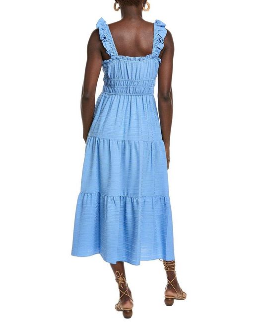 Maison Tara Blue Solid Bubble Crinkle Midi Dress