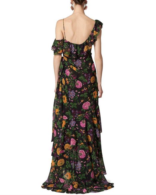 Carolina Herrera Black One Shoulder Cap Sleeve Ruffle Gown