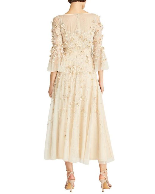 THEIA Natural Zolene Embellished Midi Dress
