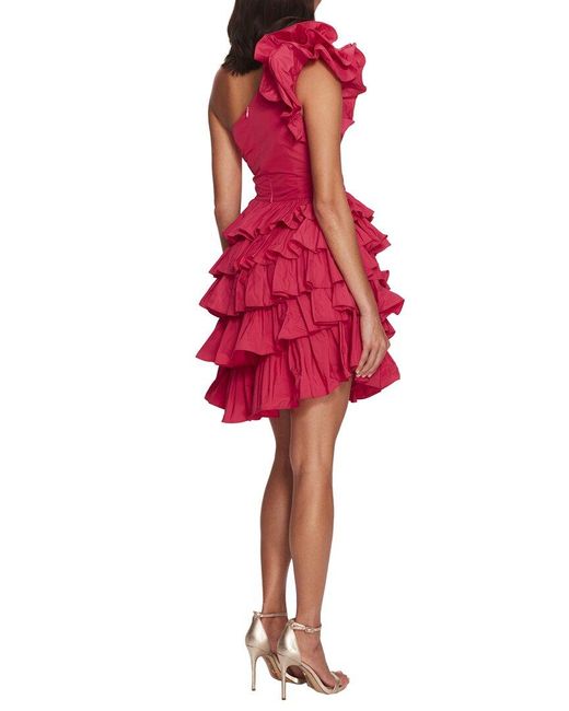 Marchesa Red One-Shoulder Mini Dress
