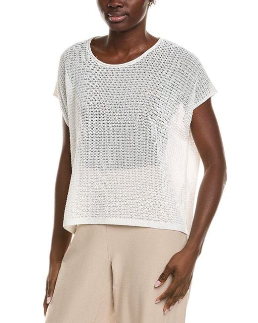 Eileen Fisher White Jewel Neck Sweater