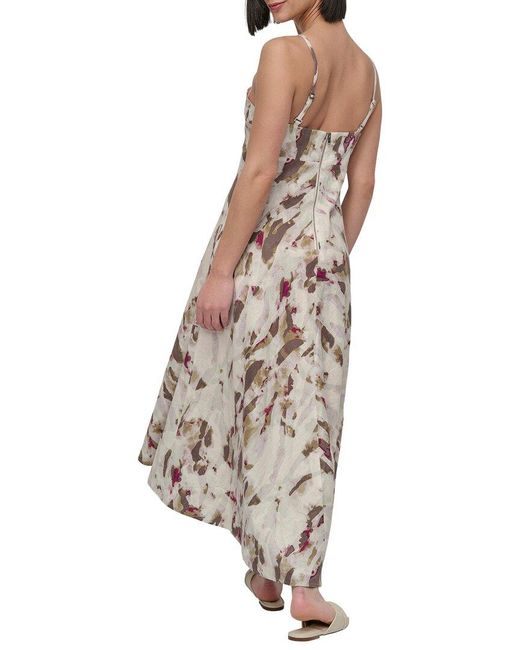 DKNY Natural Printed Linen-Blend Midi Dress