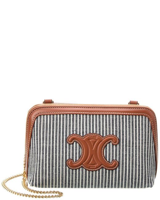 Celine Triomphe Canvas & Leather Clutch On Chain in White | Lyst