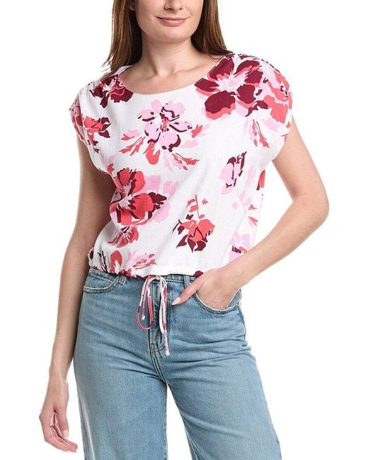 Ellen Tracy Blue Drop Shoulder Linen-Blend Top