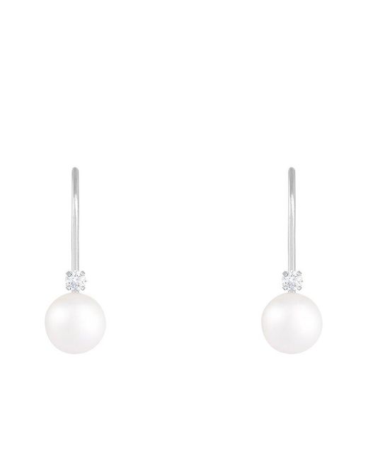 Splendid White 14k 0.06 Ct. Tw. Diamond 6-6.5mm Pearl Earrings