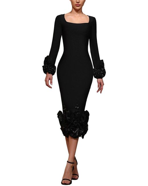 Dilireba Black Solid Midi Dress