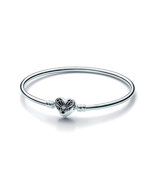 Pandora White Silver Cz Heart & Butterfly Bangle Bracelet