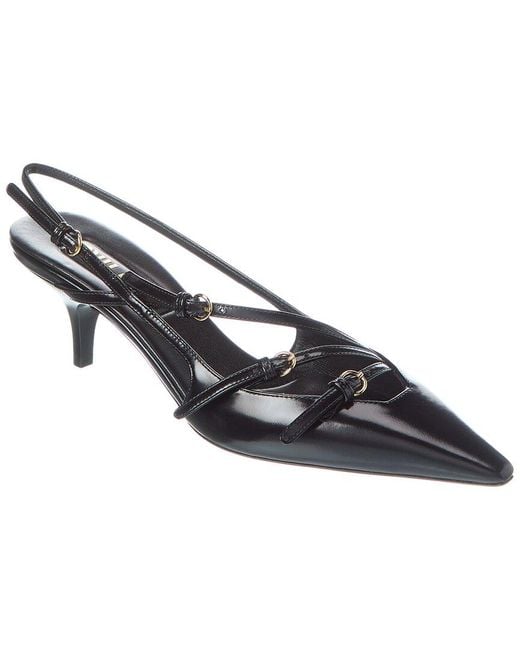 Miu Miu Metallic Logo Brushed Leather Slingback Pump