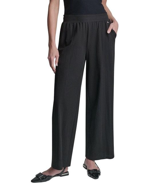 DKNY Black Pull-On Mini Logo Linen-Blend Pant