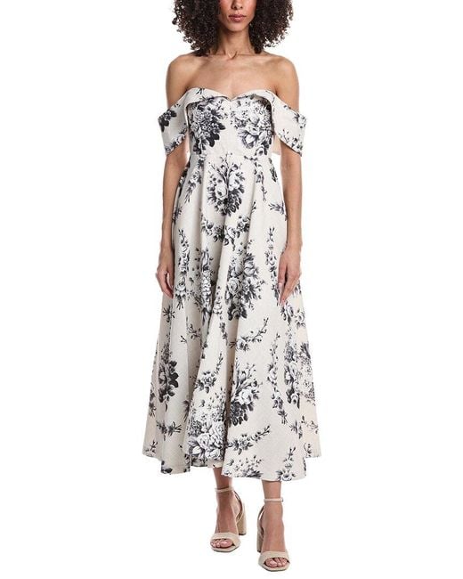 Rebecca Taylor White Emblem Fleur Print On Poly Faille A-Line Dress