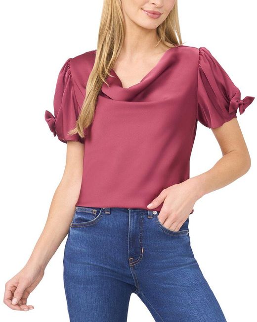 Cece Red Cowl Neck Bubble Top