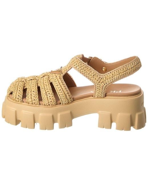 Prada Natural Logo Raffia Sandal