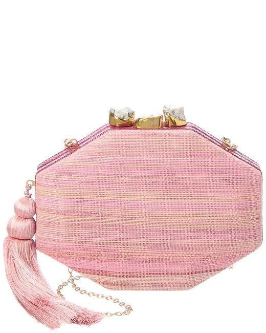 Rafe New York Pink Sofia Straw Clutch