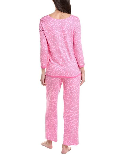 Ellen Tracy Pink 2Pc Cropped Sleeve Top And Cropped Pant Pj Set