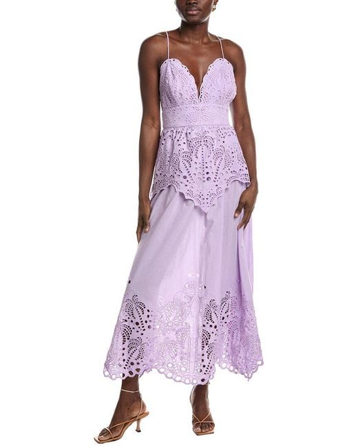 Farm Rio Purple Lilac Palm Tree Linen-Blend Maxi Dress