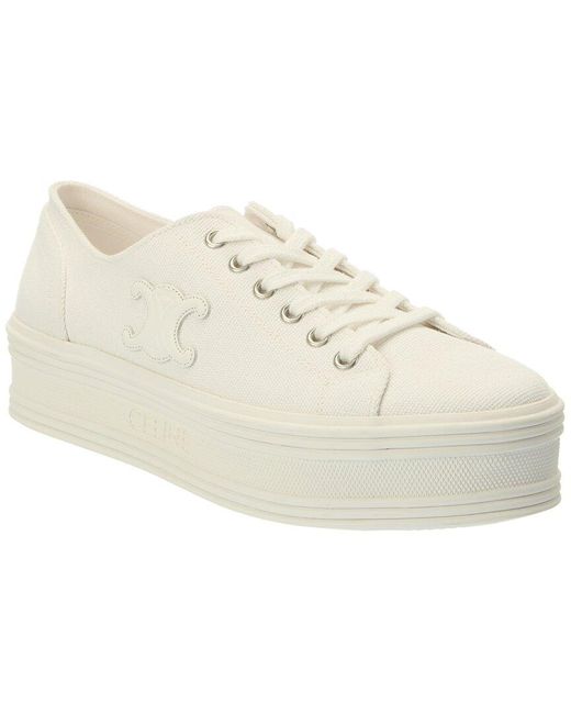 Celine Jane Low Canvas & Leather Sneaker in White | Lyst