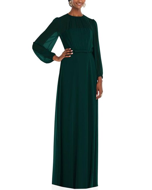 Dessy Collection Green Strapless Chiffon Maxi Dress