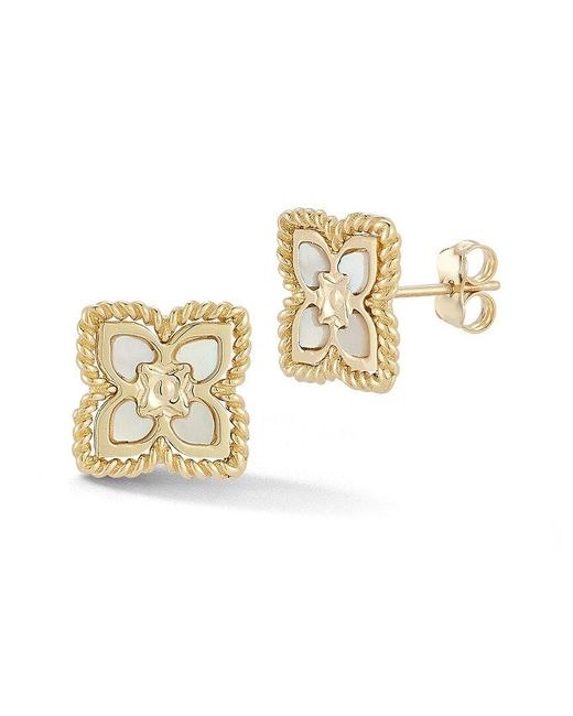 Ember Fine Jewelry White 14K Mother Of Pearl Clover Stud Earrings