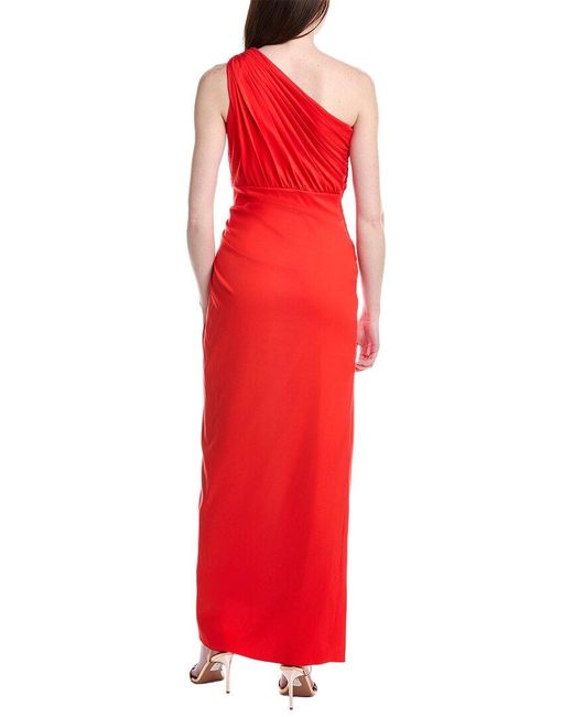 Tadashi Shoji Red Solid One Shoulder Maxi Dress