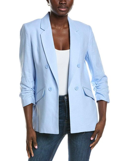 Jones New York Blue Scrunch Sleeve Linen-Blend Jacket