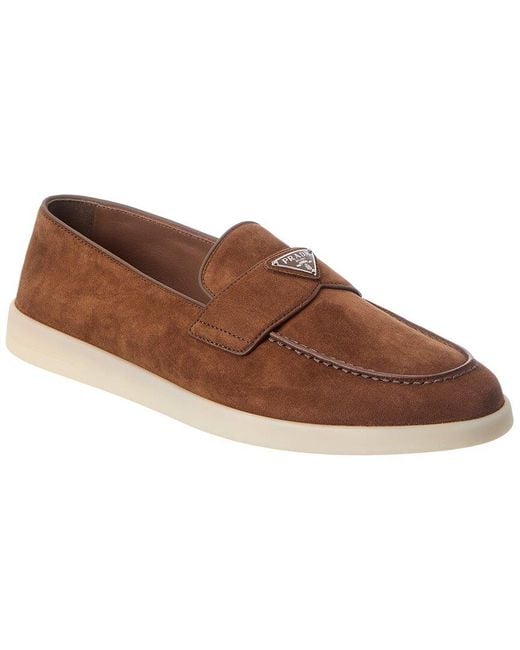 Prada Brown Logo Suede Loafer for men