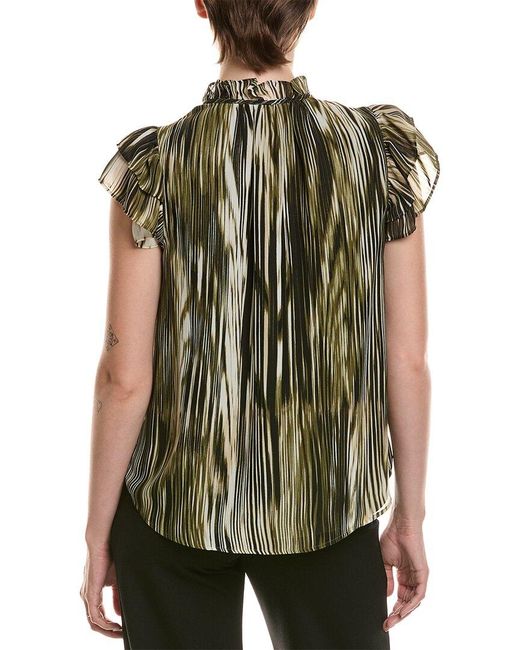 Anne Klein Green Ruffle Sleeve Tie Neck Blouse