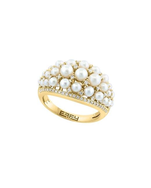Effy Fine Jewelry Metallic 14K 0.30 Ct. Tw. Diamond & 2,2.3, 2.5,3,3.5Mm Pearl Ring