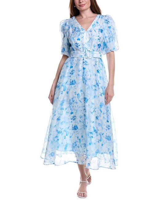Hale Bob Blue Mercy Silk & Linen-Blend Midi Dress