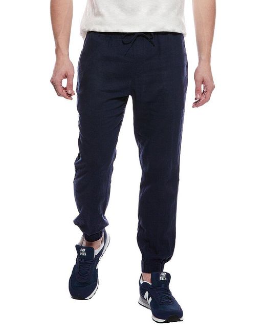 Tahari Blue Drawstring Linen-Blend Jogger Pant for men