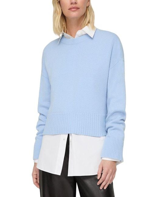 Lafayette 148 New York Blue Cropped Cashmere Sweater