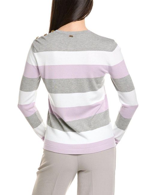 St. John Gray Candy Stripe Sweater