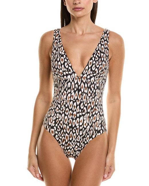 Tommy Bahama Black Palm Modern Safari Cat V-Neck One-Piece