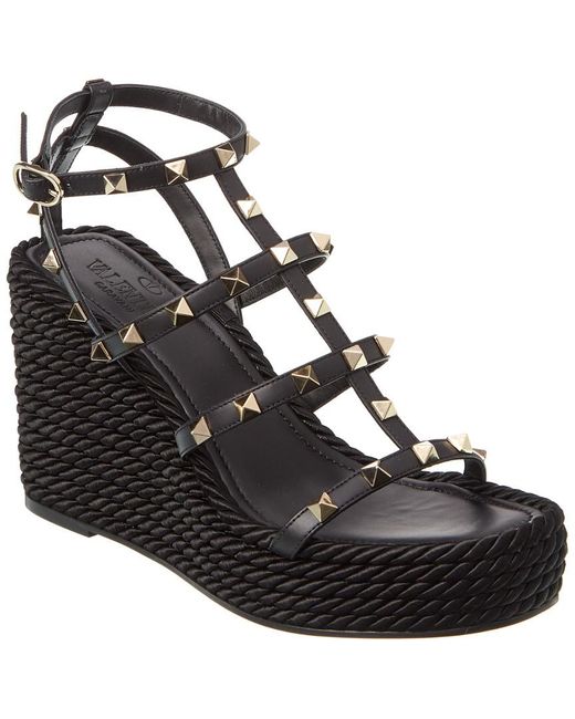 valentino garavani torchon leather wedge sandals