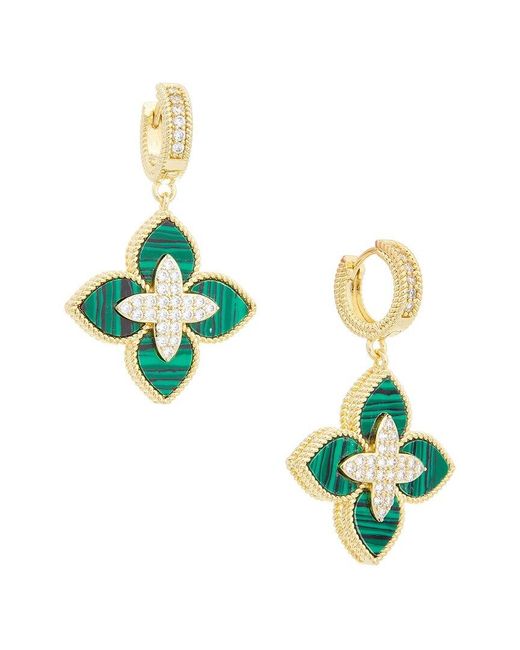 Juvell Green Plated Lab-Grown Malachite Cz Clover Earrings