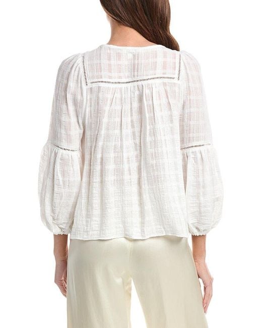 Max Studio White Scoop Neck Cross Stitch Blouse