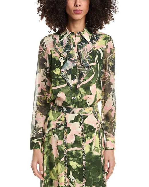 3.1 Phillip Lim Green Floating Iris Ruffle Shirt