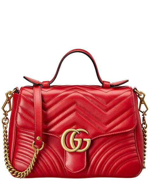 Gucci Red GG Marmont Small Leather Top Handle Satchel