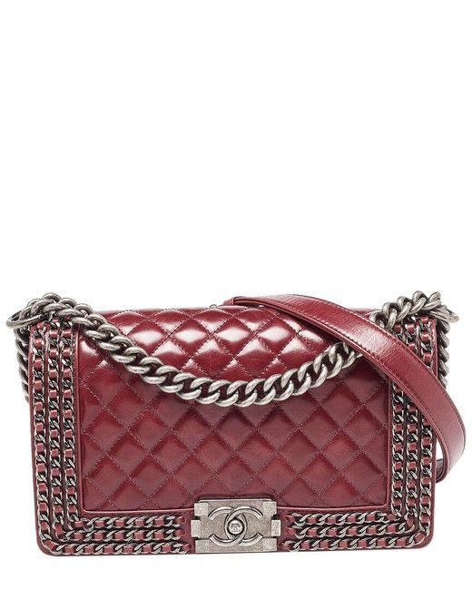 Chanel Purple Quilted Leather Medium Interlaced Chained Boy Double Flap Bag (Authentic Pre-Owned)