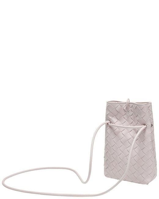 Tiffany & Fred Paris Gray Handwoven Leather Mini Bucket Bag