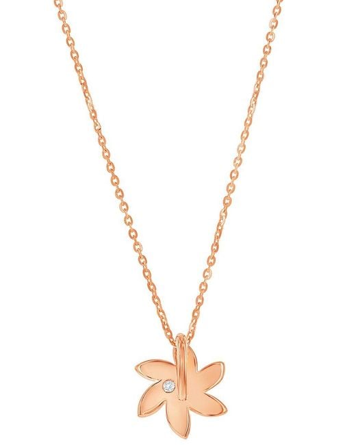 Suzy Levian Metallic 14k Rose Gold 0.14 Ct. Tw. Diamond Curved Flower Necklace
