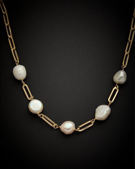 Italian Gold Black 14k 5-6mm Pearl Paperclip Chain Necklace