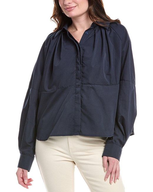 Avantlook Blue Pleated Neck Top