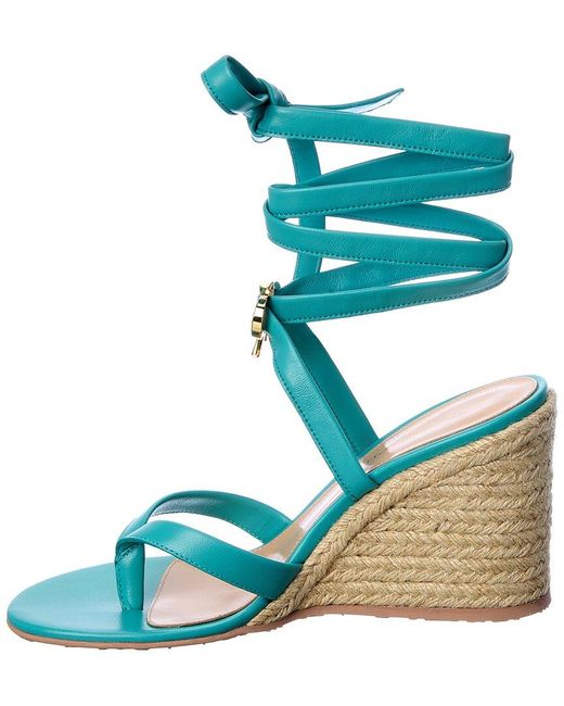 Gianvito Rossi Black Ribbon Beachclub 85 Leather Wedge Sandal