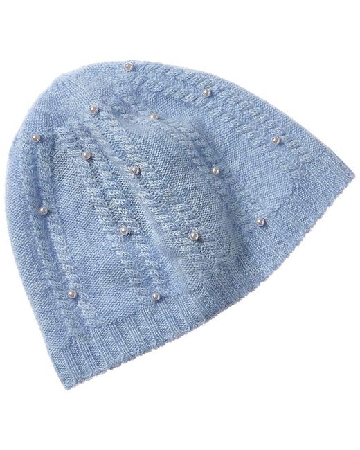 Forte Blue Pearl Studded Cashmere Beanie